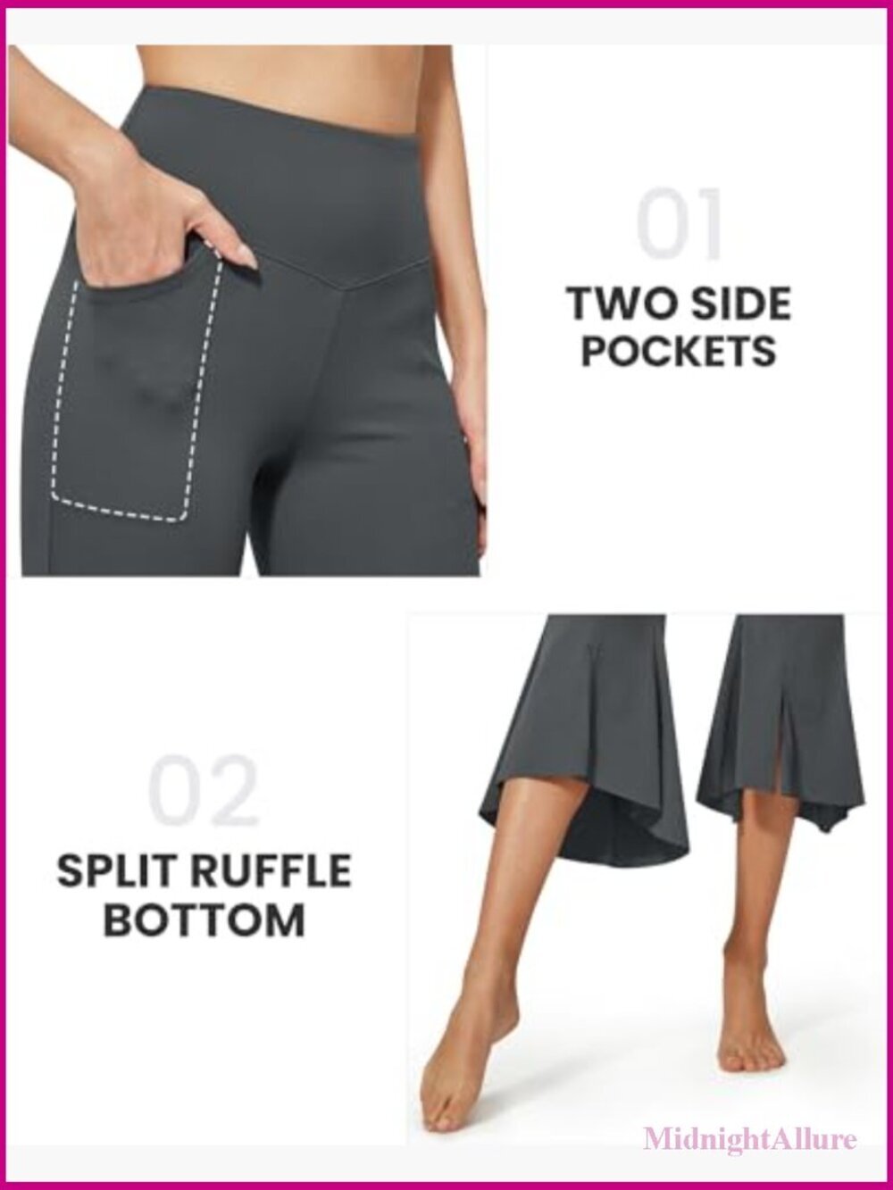 Capri Pants Stretch Yoga Dress Pants with Pockets Ruffle Bell Bottom Athletic - Picture 4 of 7